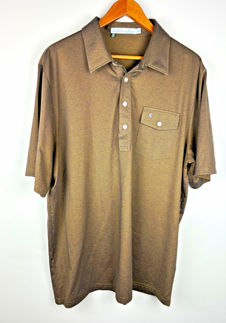 Criquet Performance Players Shirt Men XL Brown Pima Cotton Polo Pocket Golf